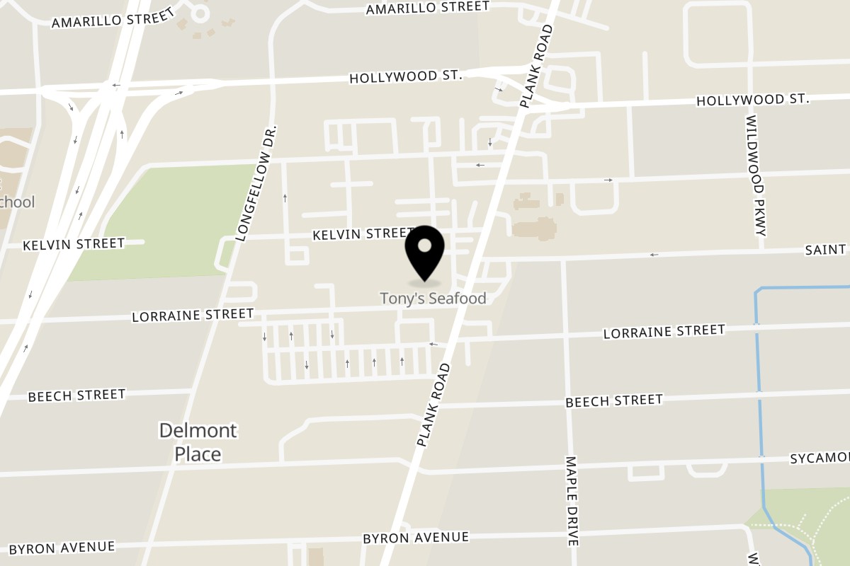 Map showing the location of Tony's Seafood on 5215 Plank Rd in Baton Rouge